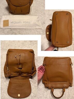 NWT ~ Michael Kors Cognac Pebbled Leather Drawstring Backpack, Duster Included